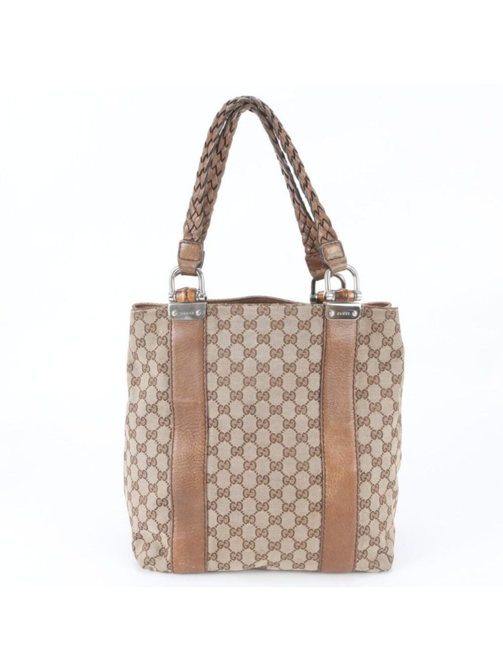 Gucci GG Canvas Bamboo Braided Leather Tote Bag